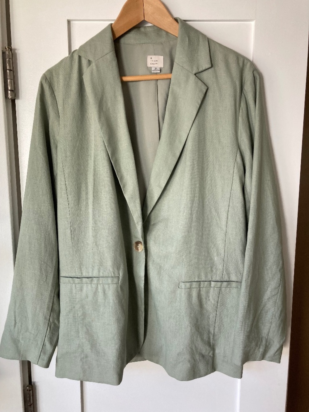 A New Day Women's Linen Blend Spring Blazer in Sage Green